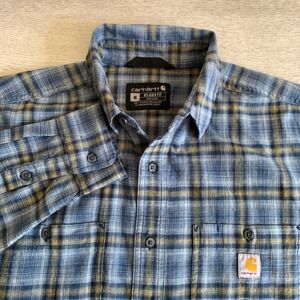 Carhartt Relaxed Fit Flannel Shirt Mens Medium Blue Yellow Plaid Long Sleeve